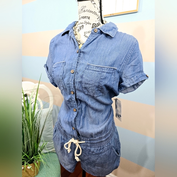 NWT Jolt Denim Romper With Drawstring Waist - Picture 7 of 14